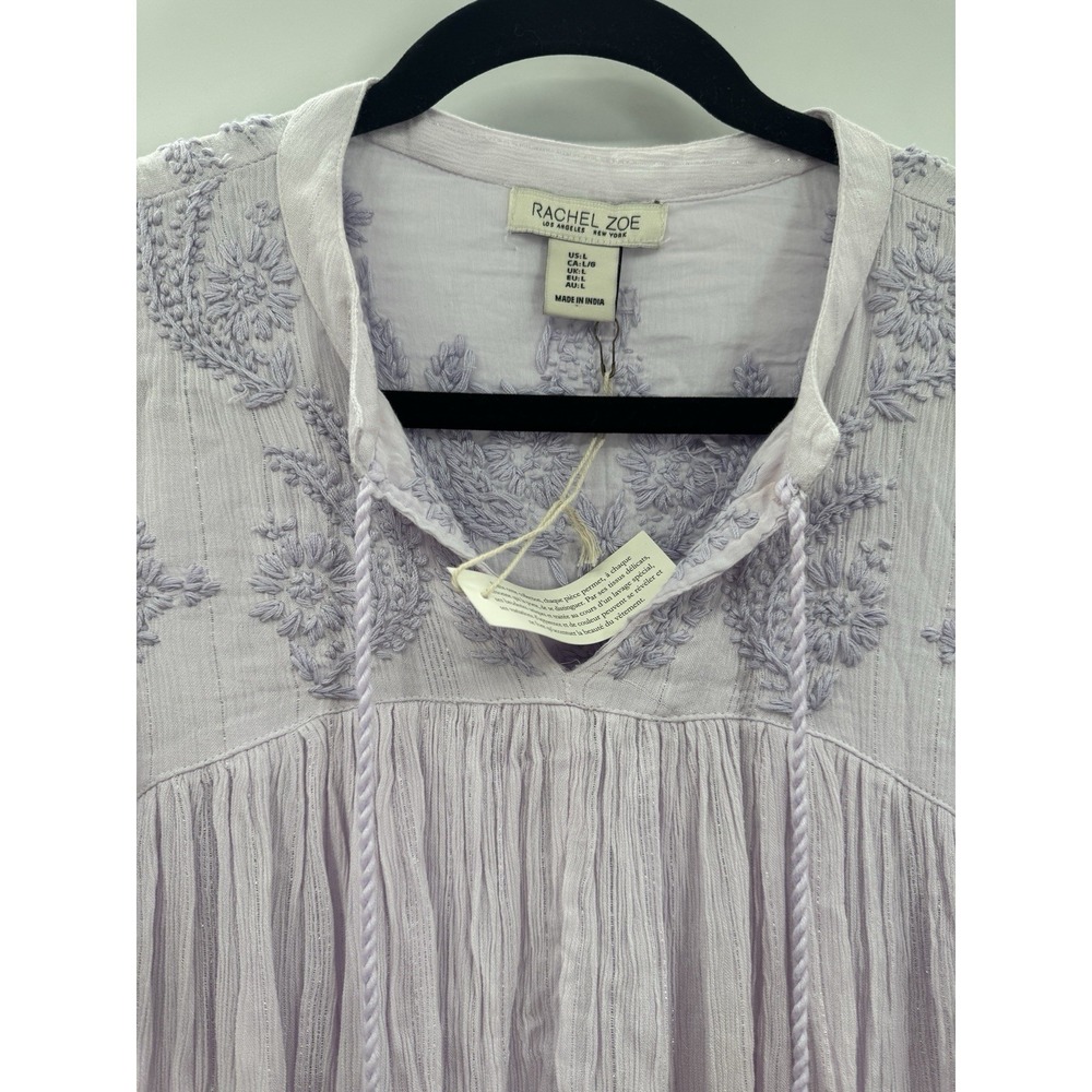 Rachel Zoe Boho Flare Embroidered Long Sleeve Top Large Lavender Peasant Fairy - Picture 7 of 13